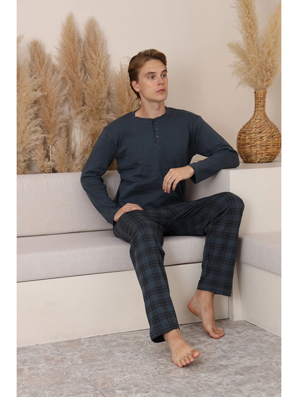 Gri Desenli Erkek Pijama Takımı 16675-1