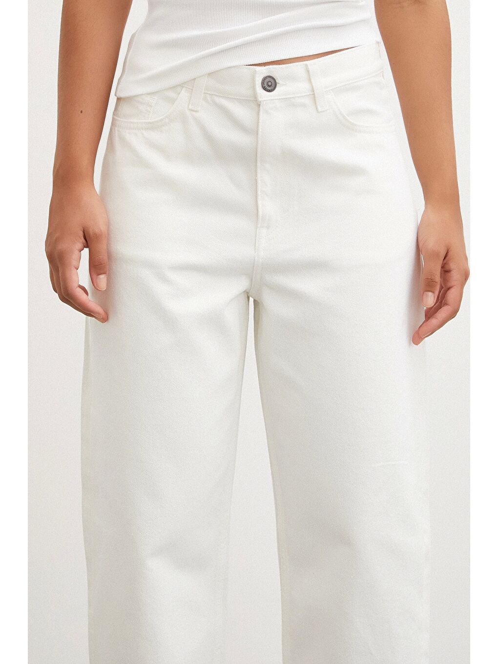 Yüksek Bel Mom Jean Beyaz-5