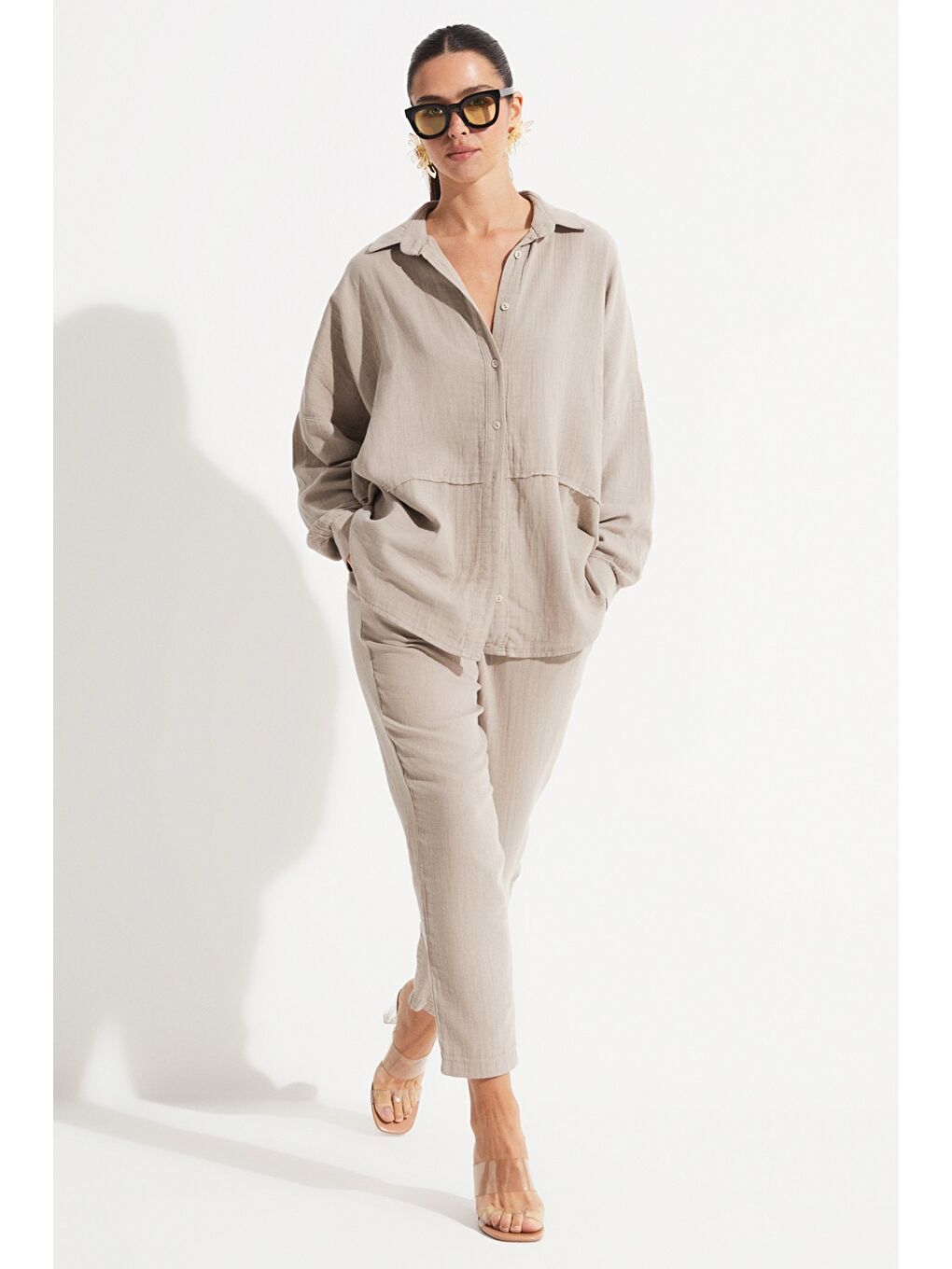 Bej Gömlek Pantolon Takım
