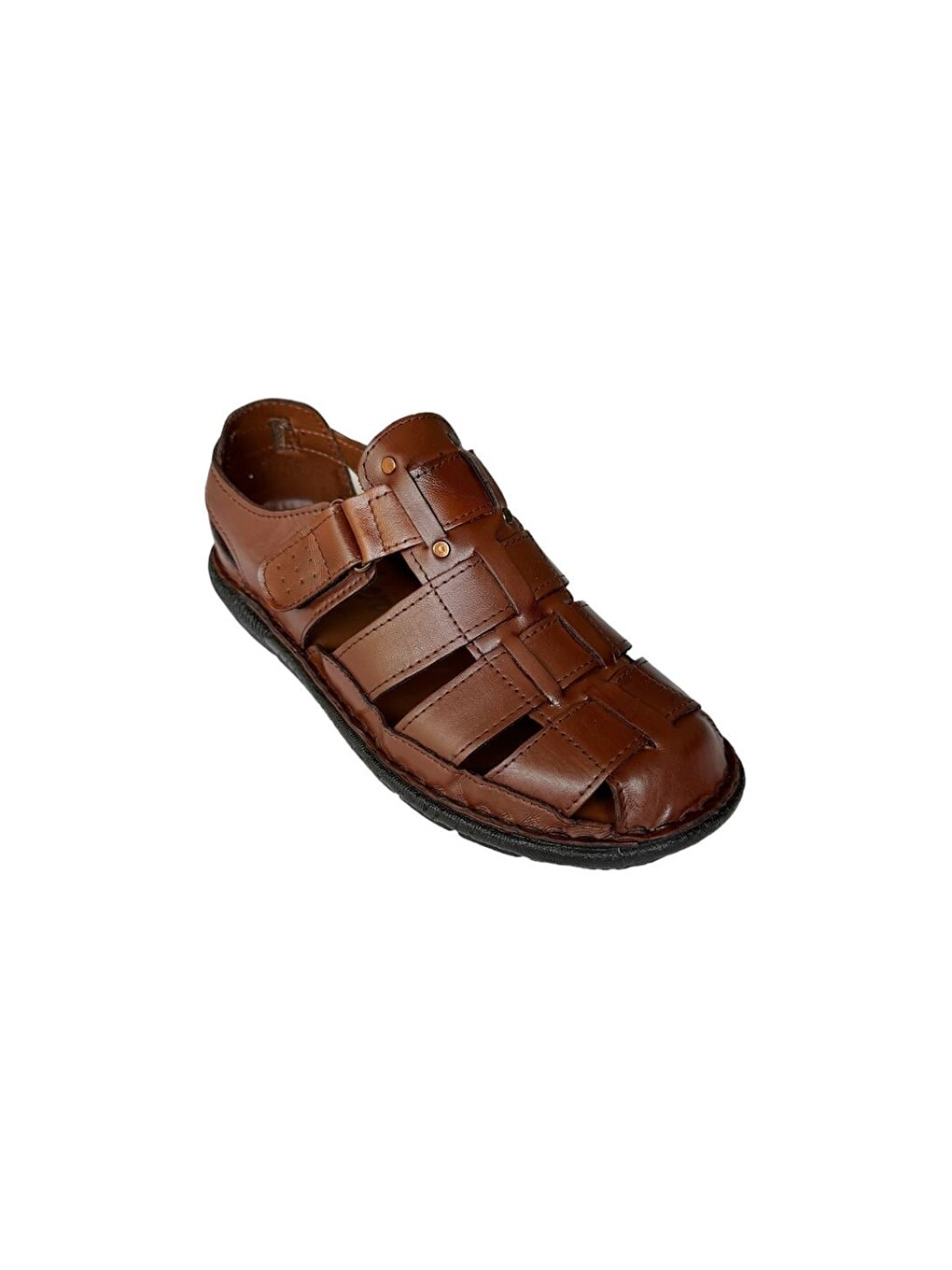 Kahverengi Erkek Hakiki Deri Cırtlı Sandalet Taba-3