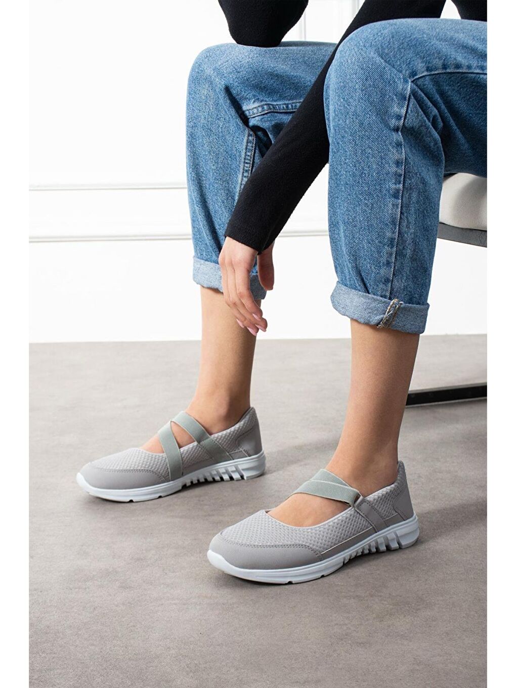 Gri Ginevra Günlük Kadın Babet Kolay Giyilebilir Hava Alabilen Hafif Rahat Esnek Spor Ayakkabı