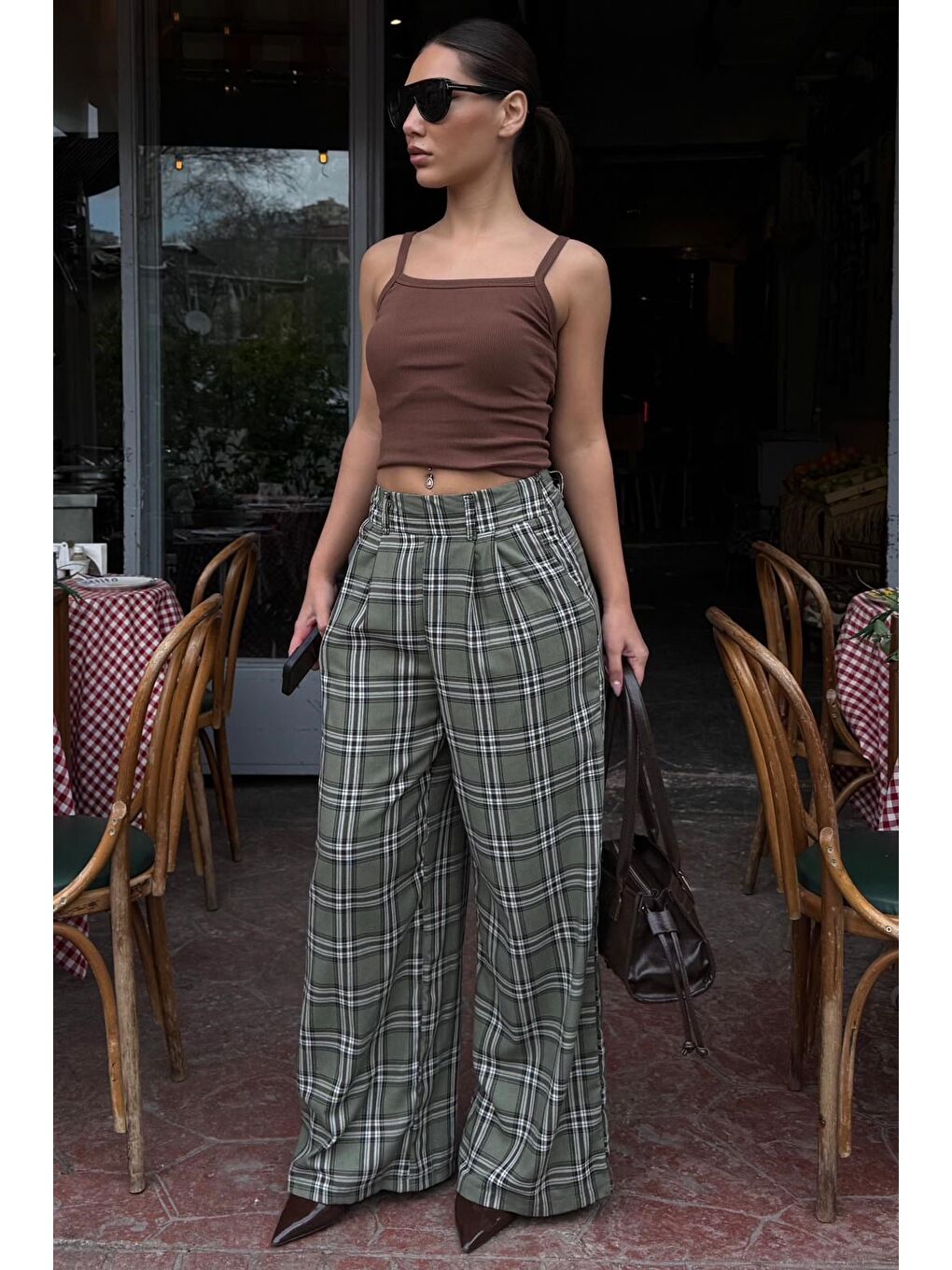 Haki  Kare Desenli Rahat Kesim Pantolon Mg2728-4