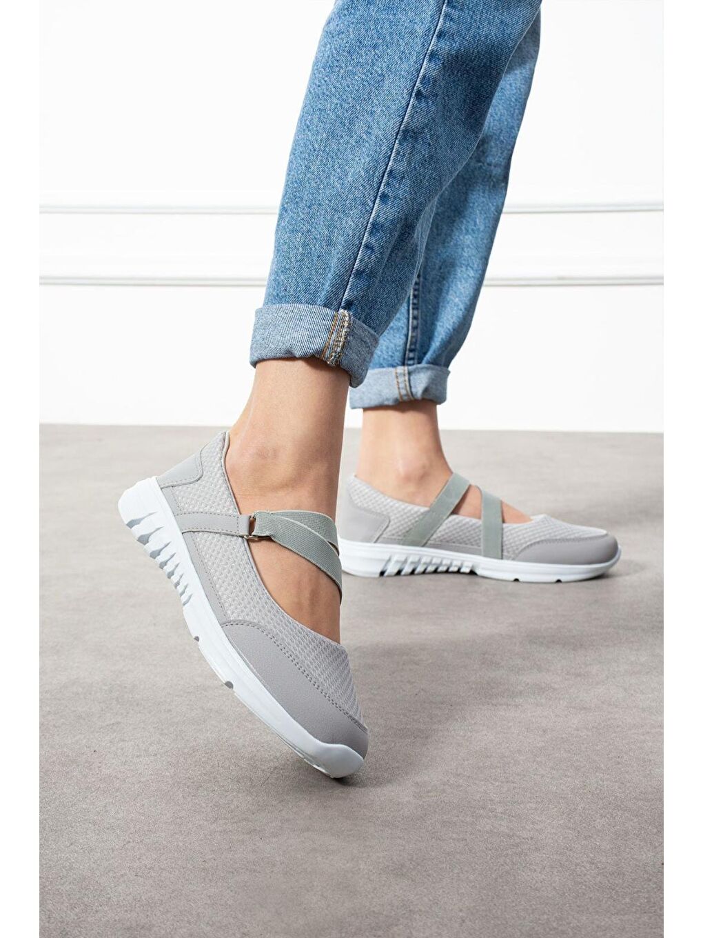Gri Ginevra Günlük Kadın Babet Kolay Giyilebilir Hava Alabilen Hafif Rahat Esnek Spor Ayakkabı-1