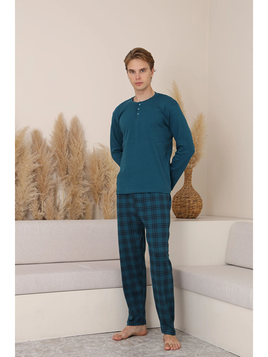 Petrol Desenli Erkek Pijama Takımı 16675