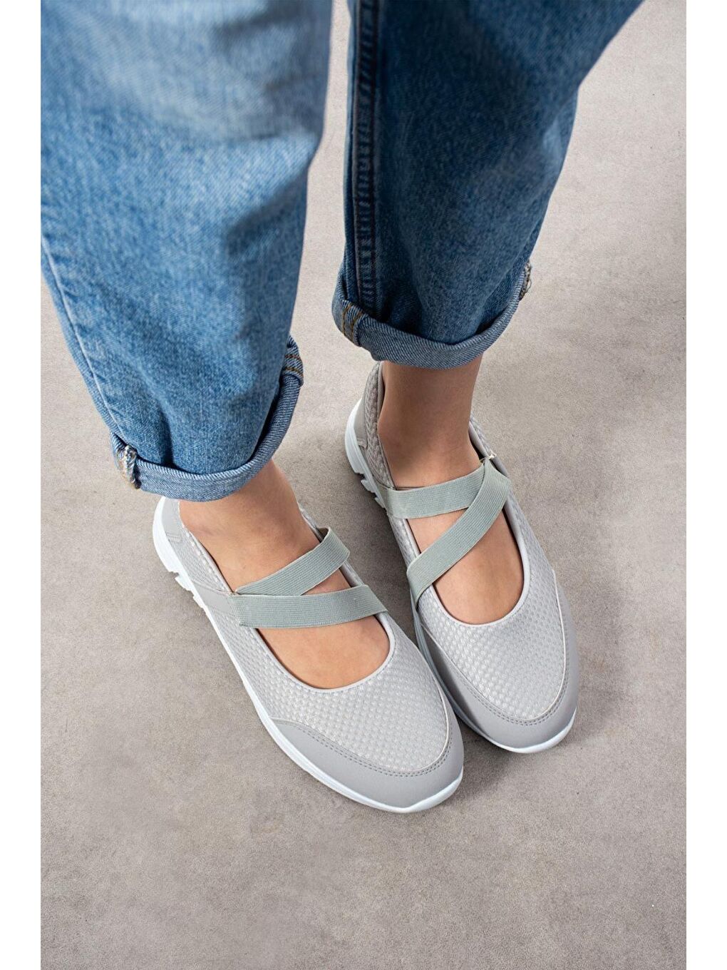 Gri Ginevra Günlük Kadın Babet Kolay Giyilebilir Hava Alabilen Hafif Rahat Esnek Spor Ayakkabı-2