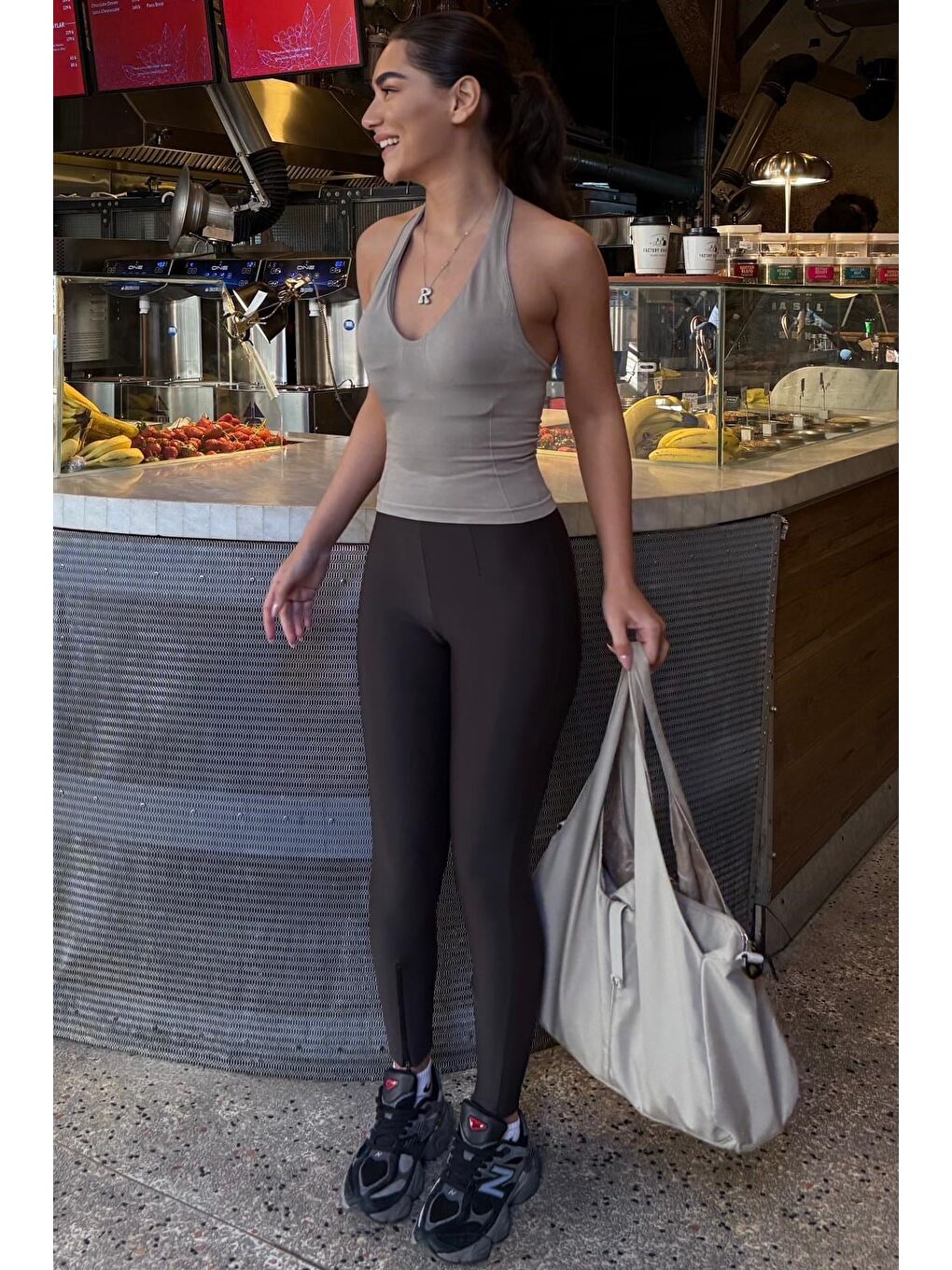 Kahverengi  Active Fit Toparlayıcı Fermuarlı Tayt Mg2791-2