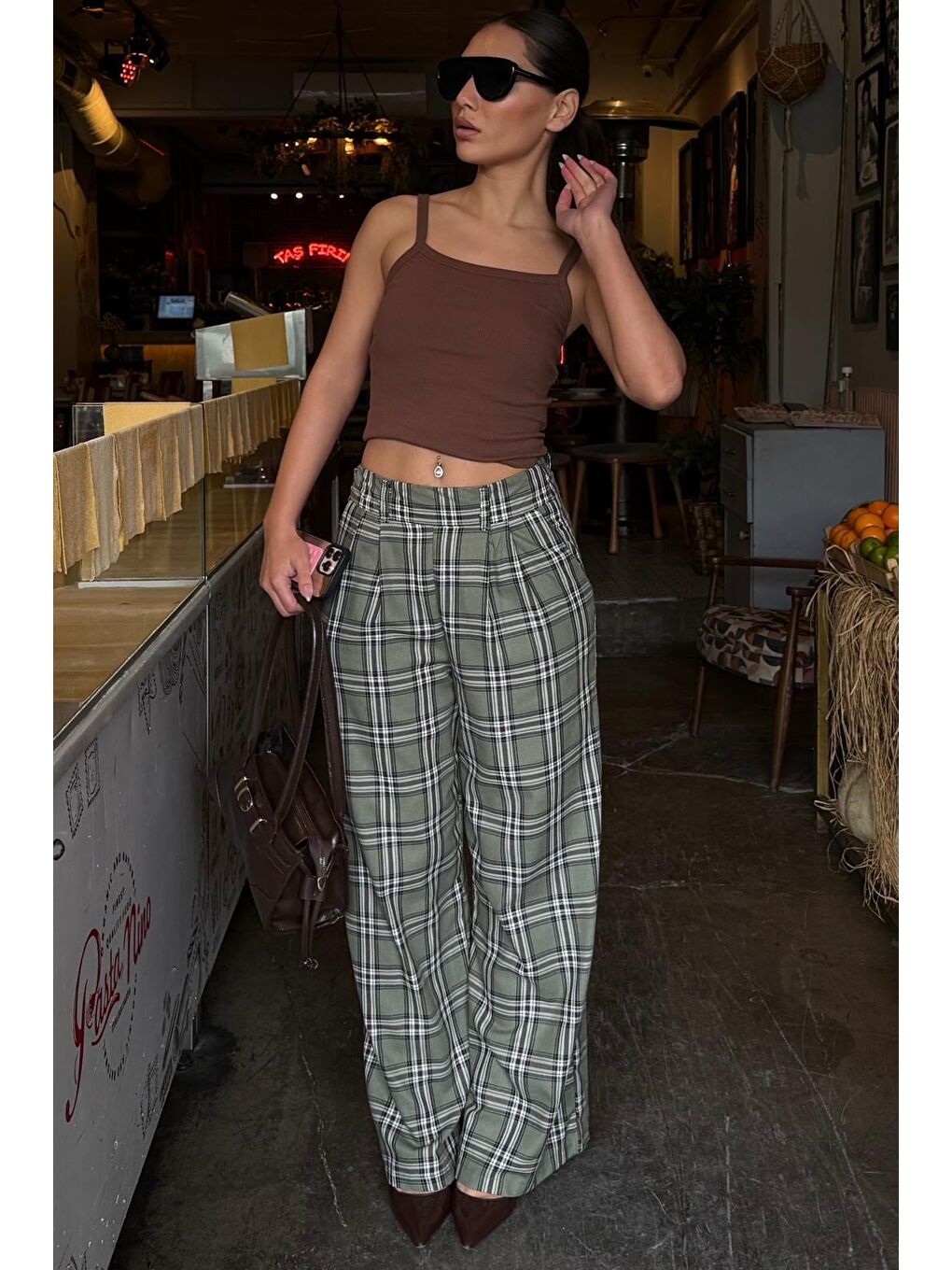 Haki  Kare Desenli Rahat Kesim Pantolon Mg2728-5
