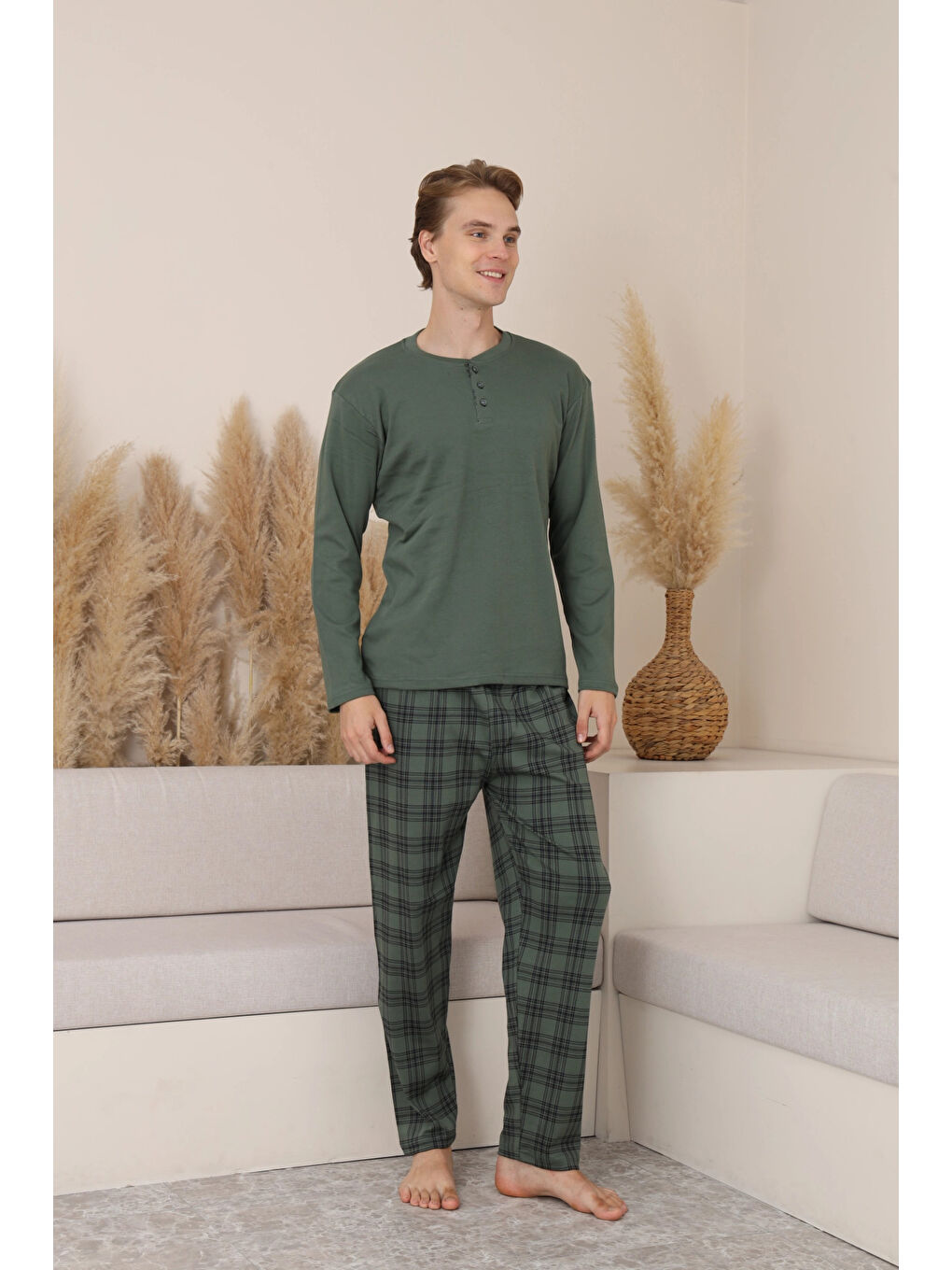 Haki Desenli Erkek Pijama Takımı 16675