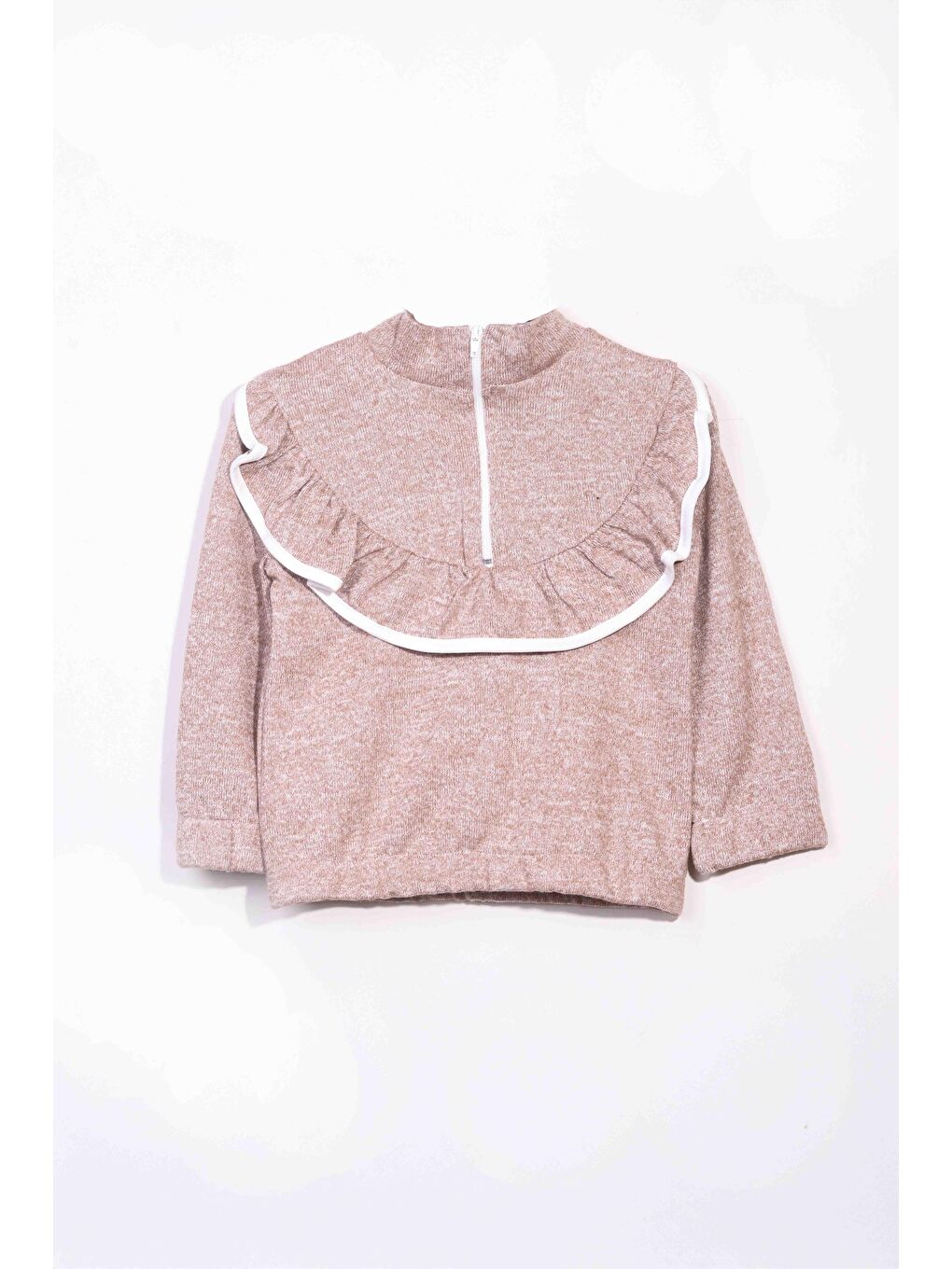 Kız Çocuk Fırfırlı Ve Fermuarlı Bluz - Kahverengi (2-3 Yaş 8-9 Yaş)