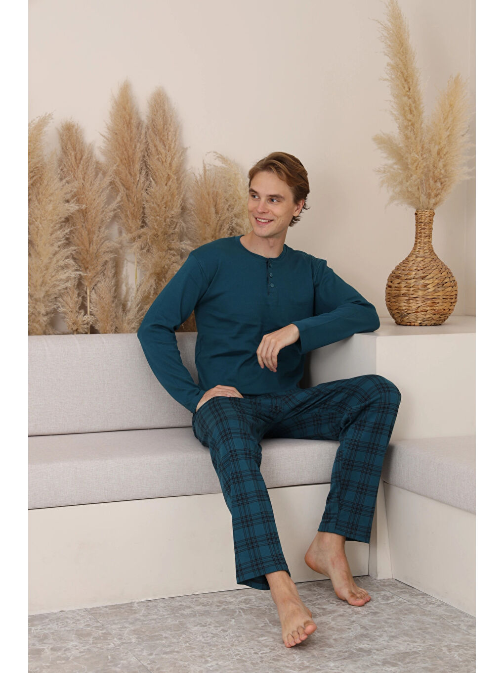 Petrol Desenli Erkek Pijama Takımı 16675-1