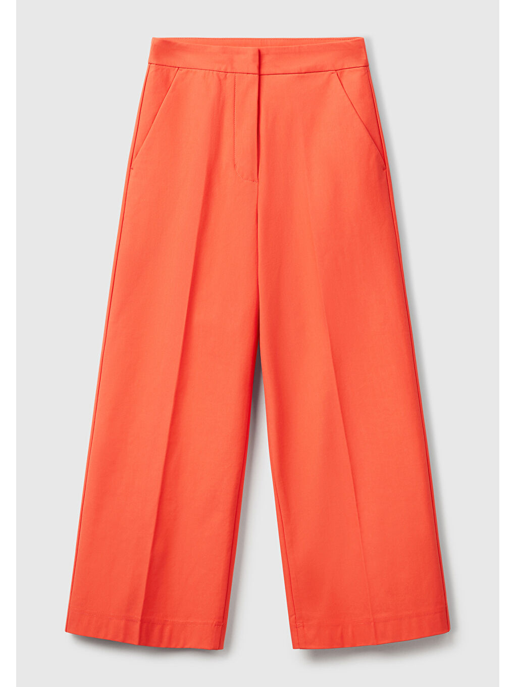 Kadın Turuncu Pamuk Karışımlı Cepli Straight Fit Yüksek Bel Pantolon-1