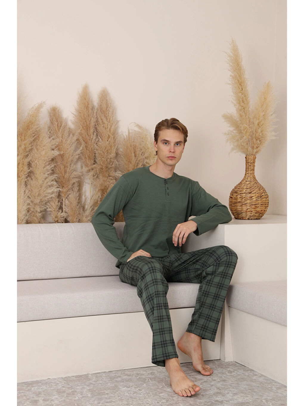 Haki Desenli Erkek Pijama Takımı 16675-1