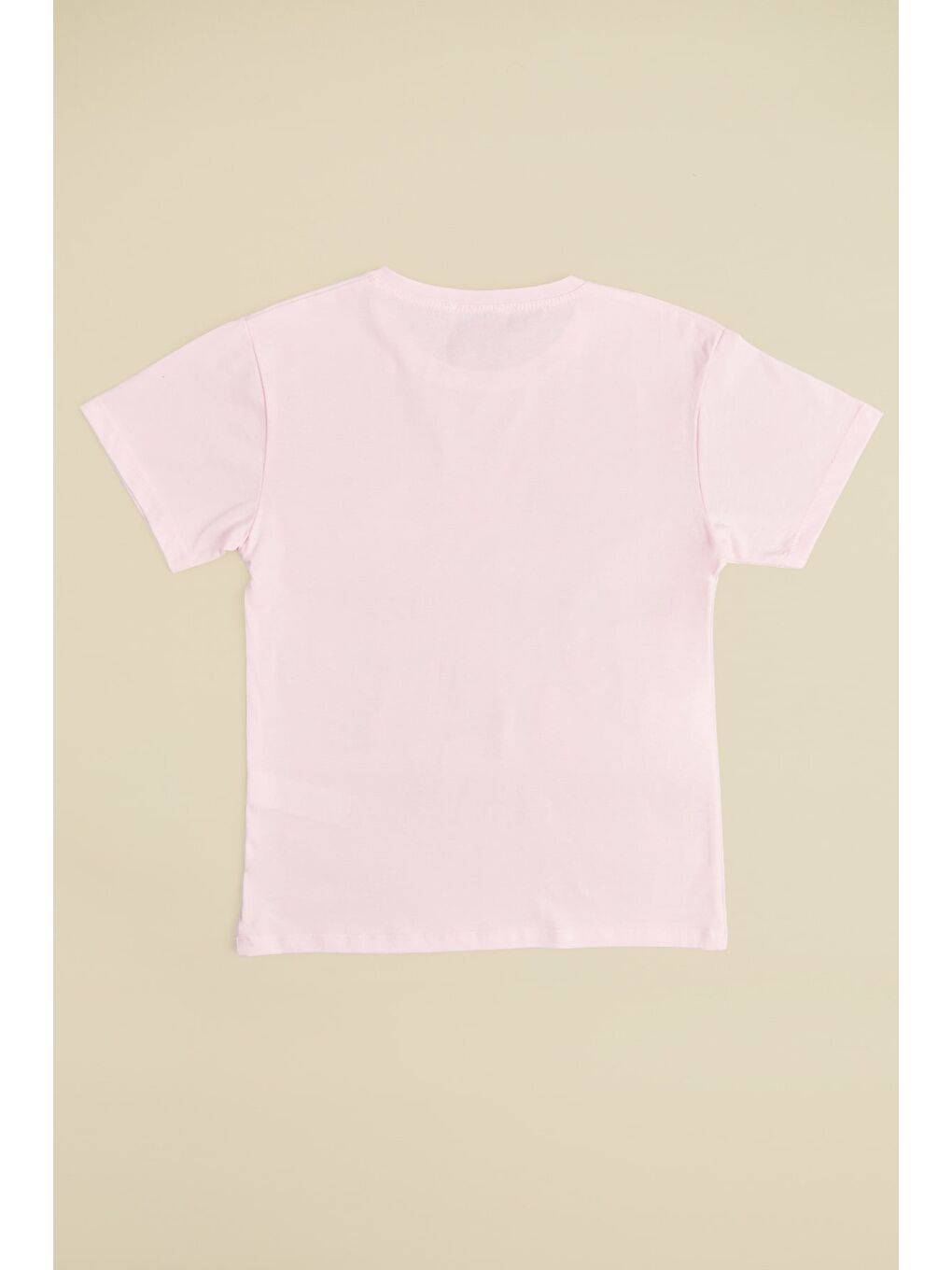 Pembe Yıldız Baskılı Bisiklet Yaka Kız Çocuk Tişört-1