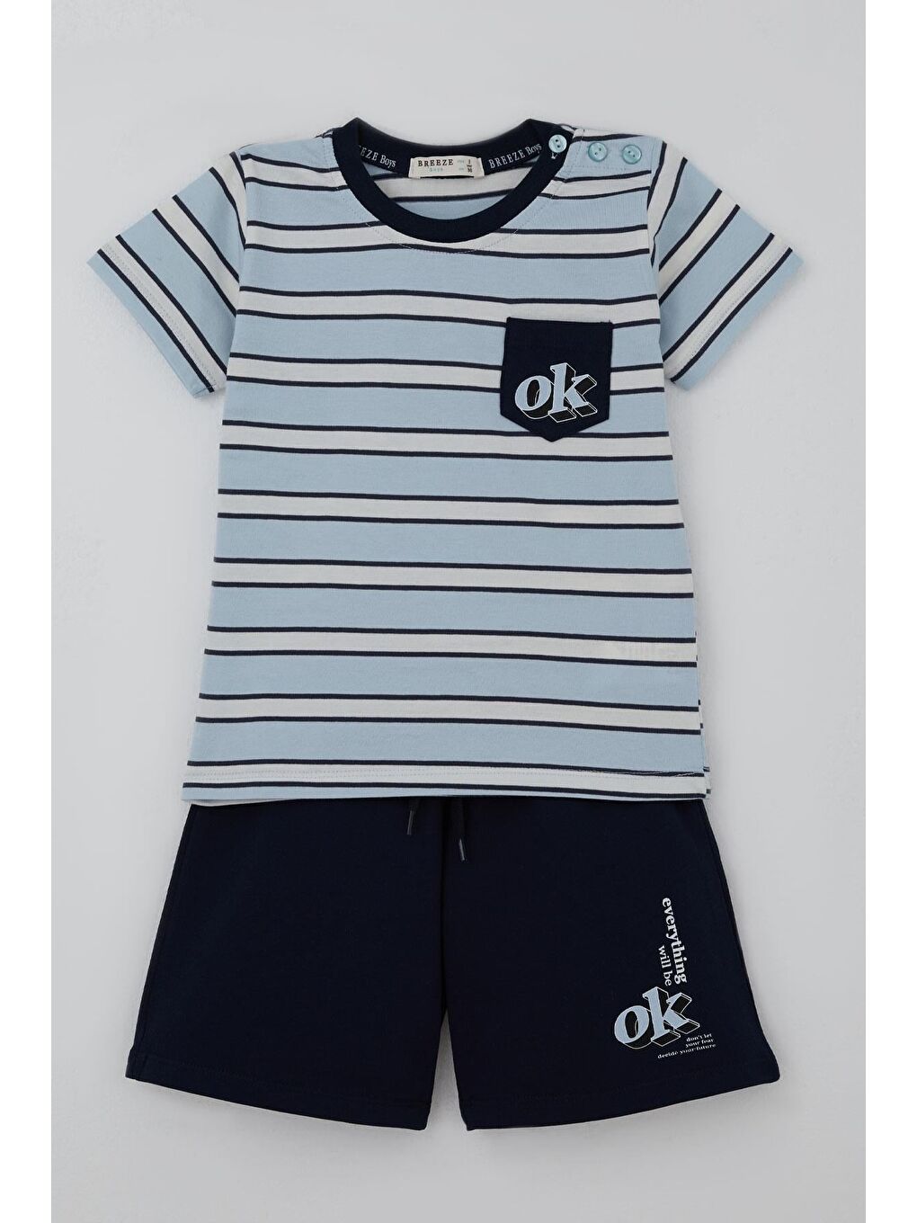 Erkek Çocuk Şortlu Takım Tişörtü Cep Detaylı Bağcık Aksesuarlı Açık Mavi (1.5-5 Yaş)-2