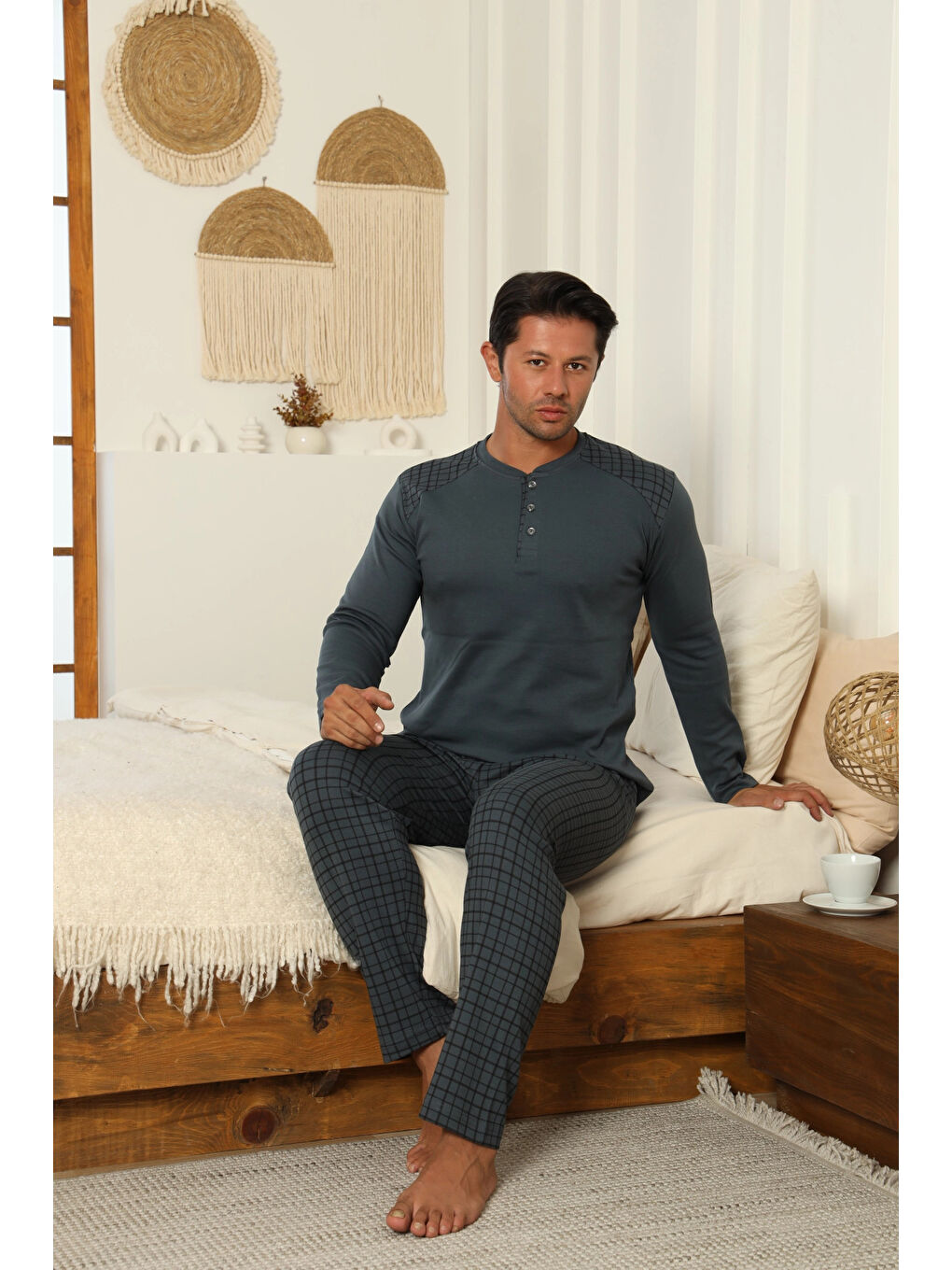 Gri Desenli Erkek Pijama Takımı 16671-1