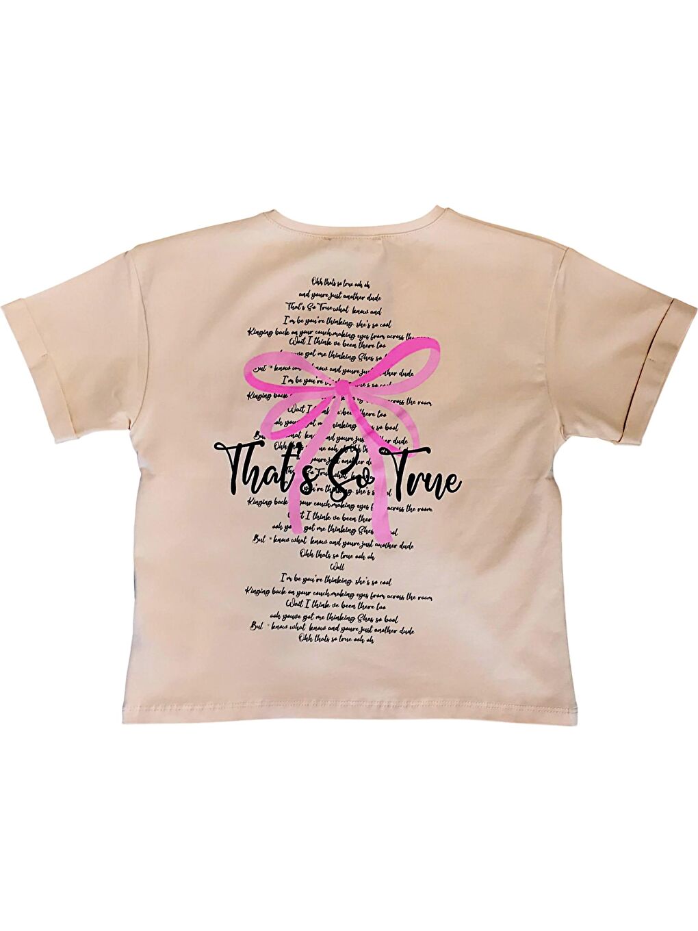 Bej Kız Çocuk Fiyonk Aksesuarlı Tshirt-1