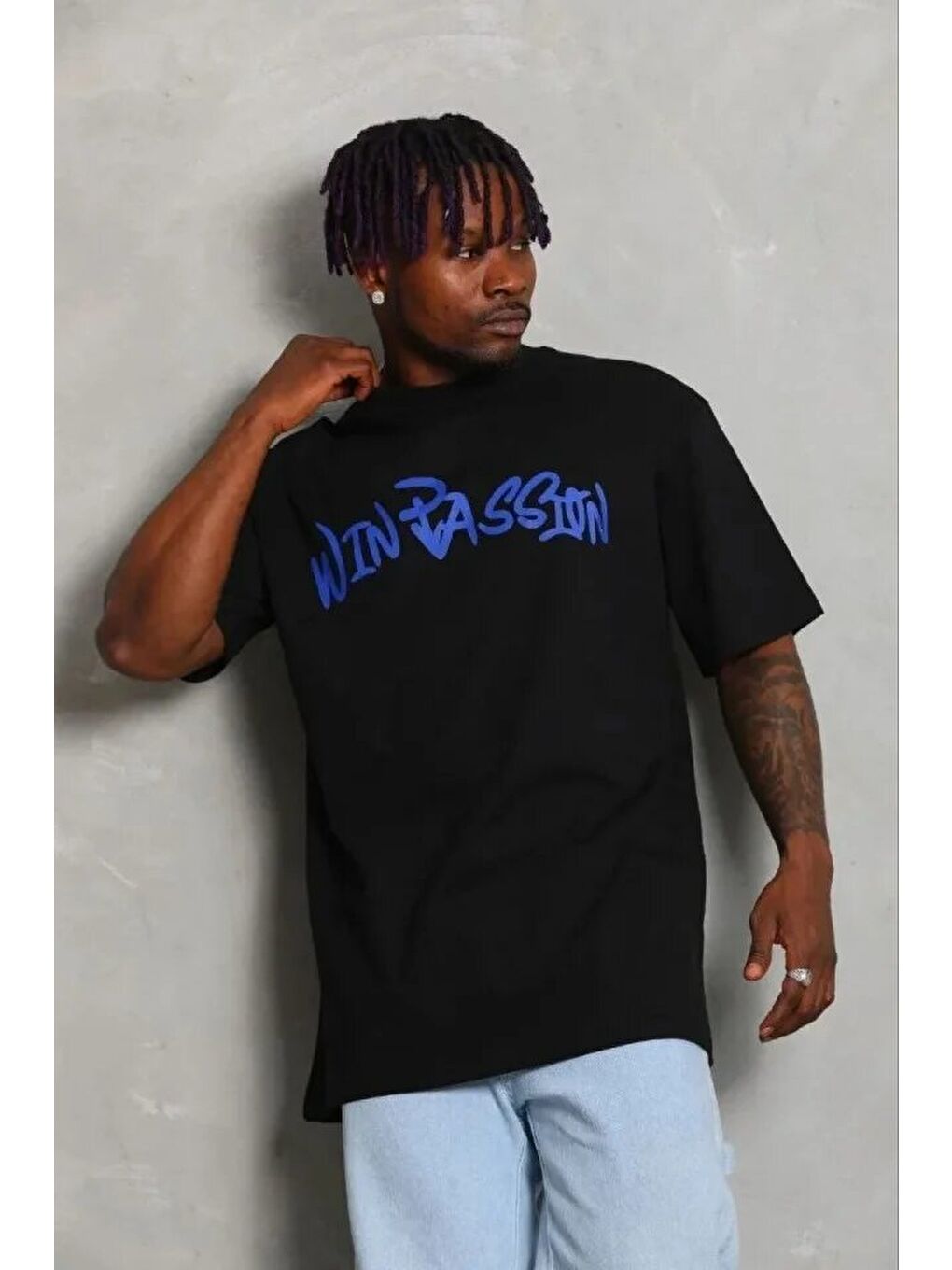 Siyah Erkek Baskılı Tişört-1