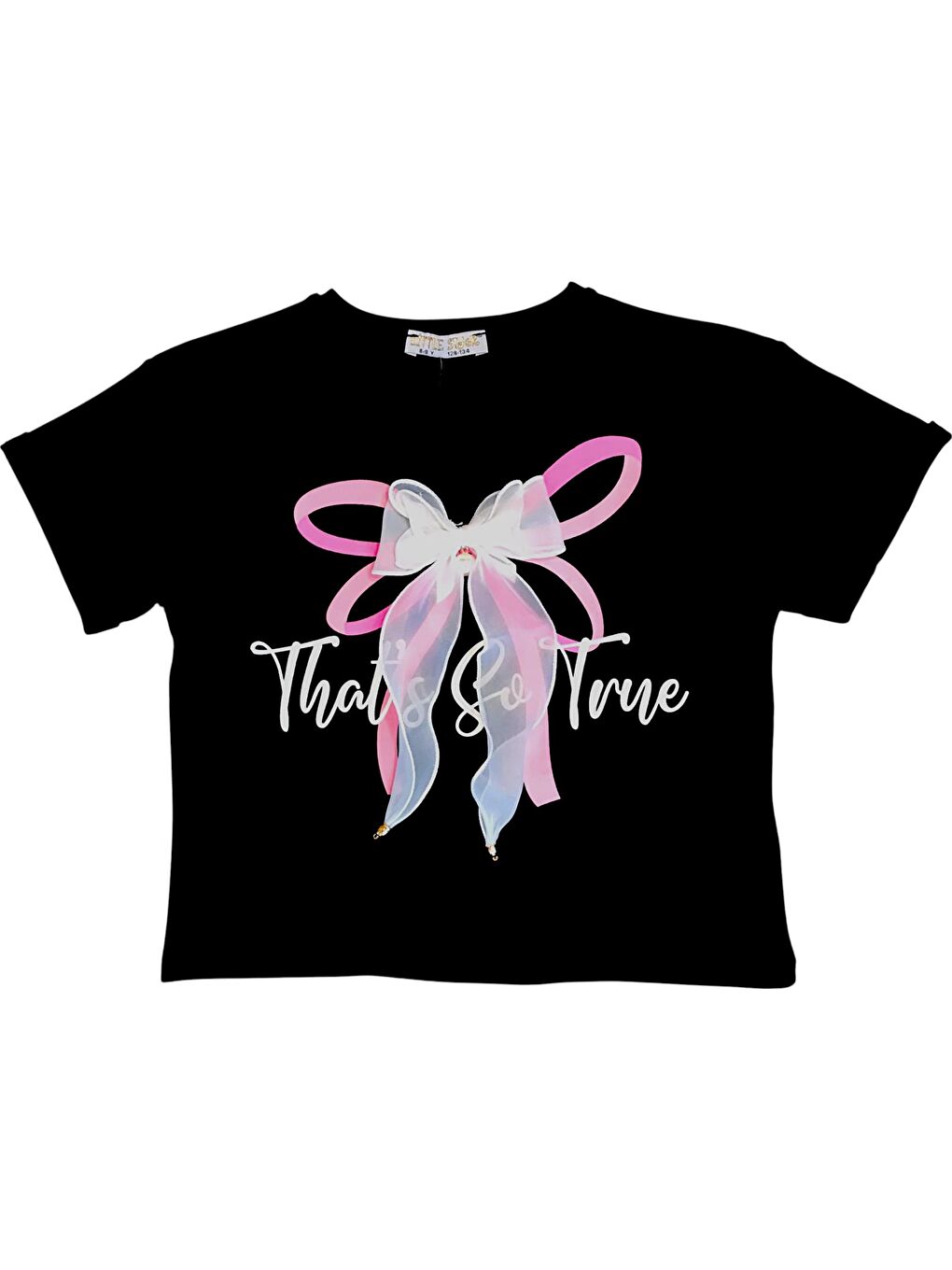 Siyah Kız Çocuk Fiyonk Aksesuarlı Tshirt