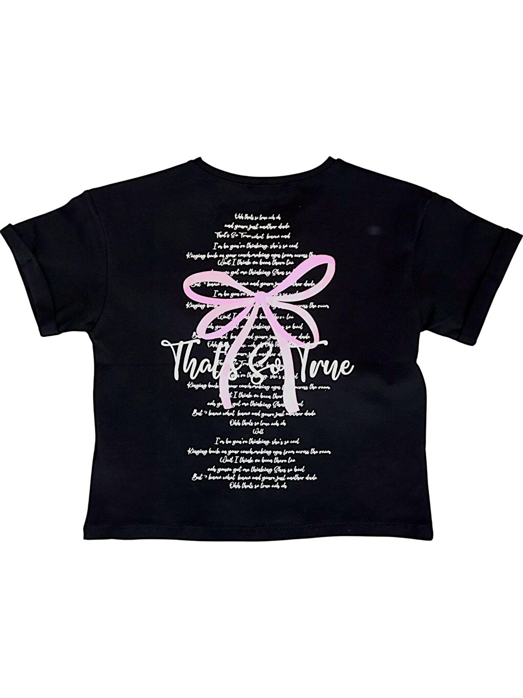 Siyah Kız Çocuk Fiyonk Aksesuarlı Tshirt-1