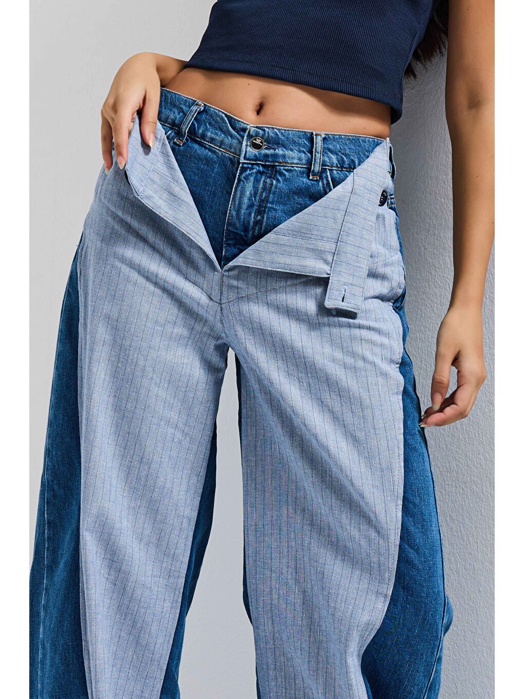 Mavi Kadın Jean Rengi Palazzo Fit Çift Kemer Detaylı Özel Tasarım Denim Jean-2