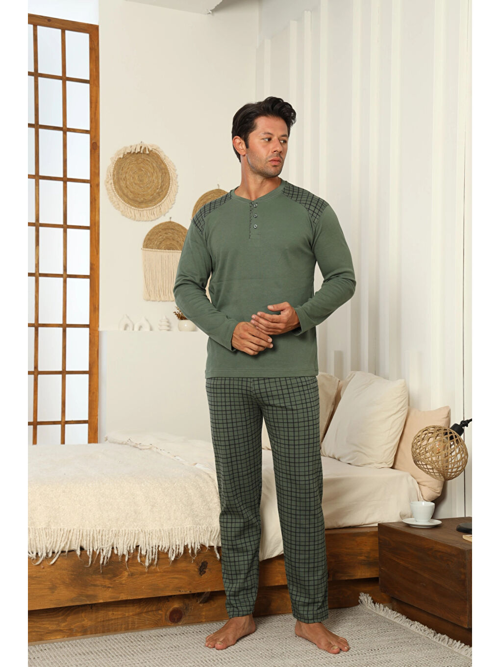 Haki Desenli Erkek Pijama Takımı 16671-1