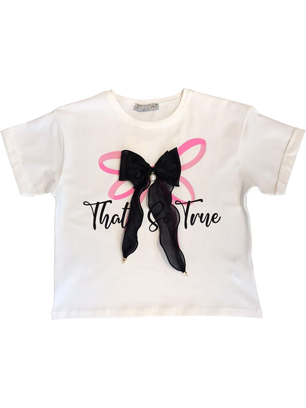 Ekru Kız Çocuk Fiyonk Aksesuarlı Tshirt