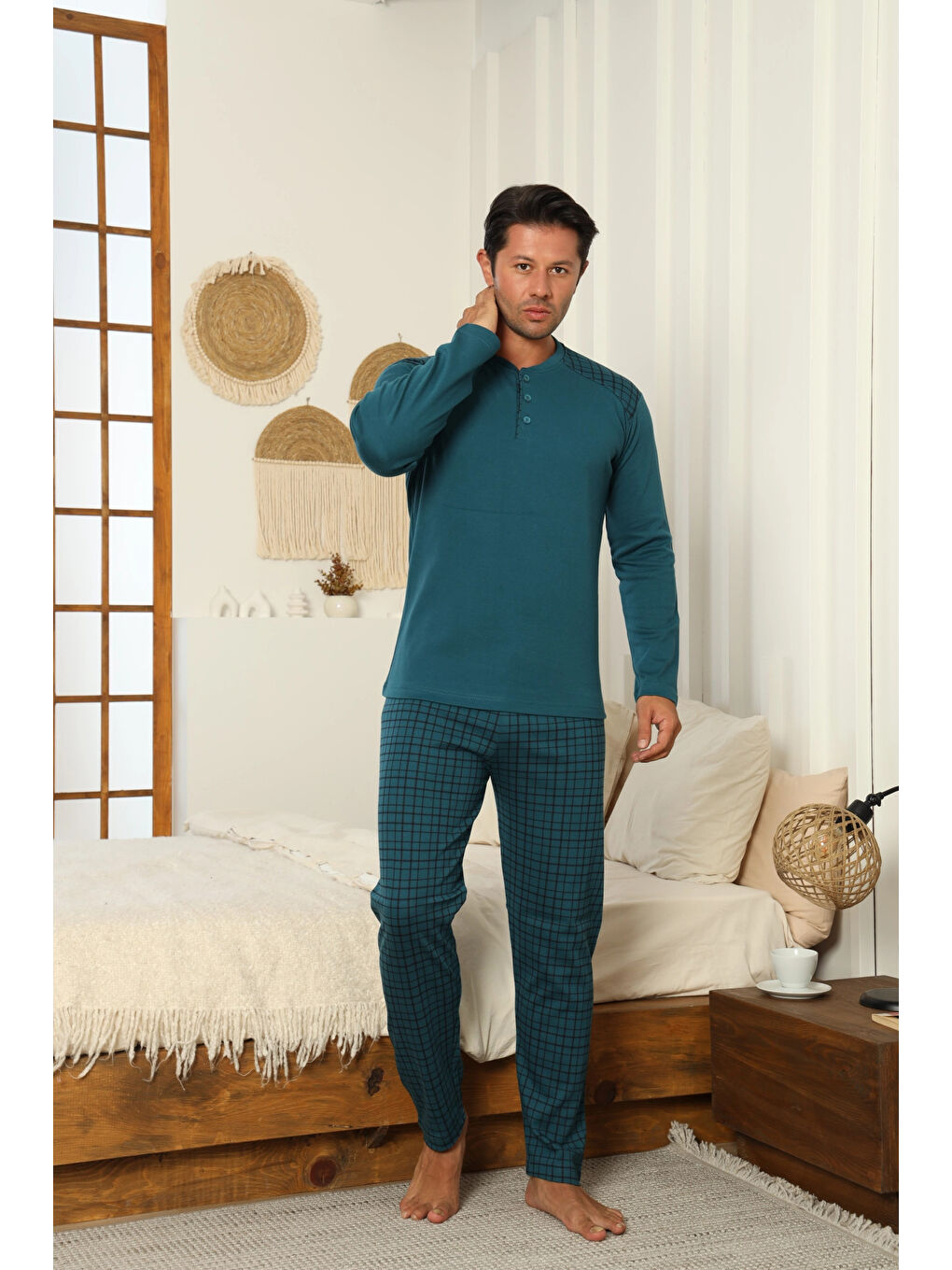 Petrol Desenli Erkek Pijama Takımı 16671