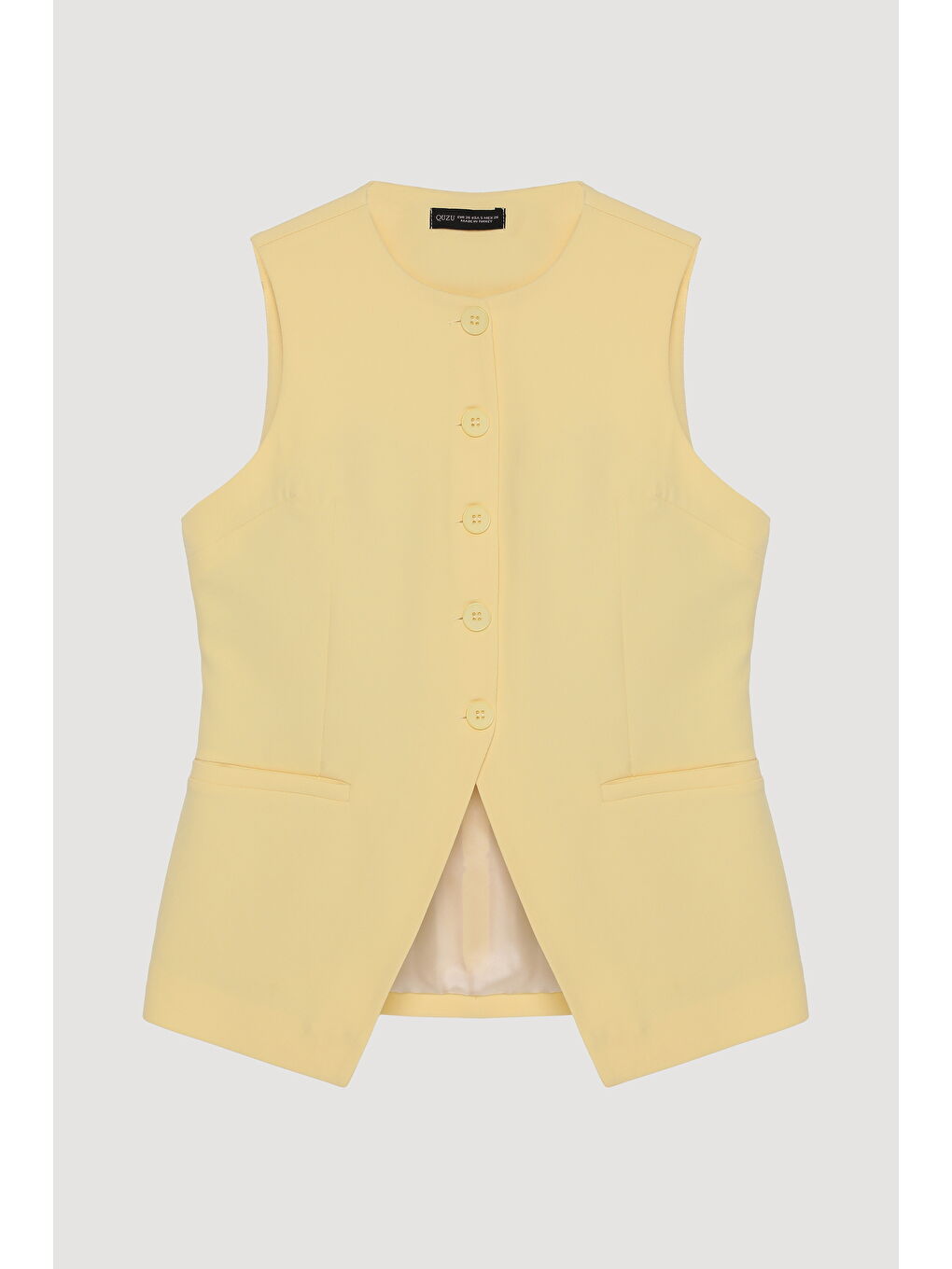 Düğmeli V Kesim Kolsuz Yelek Sarı