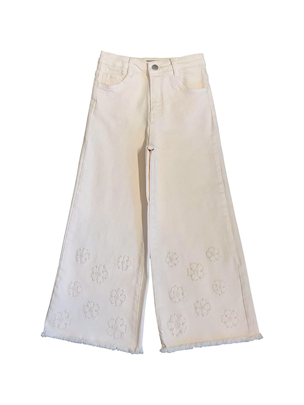 Ekru Kız Çocuk Papatya Nakışlı Pantolon