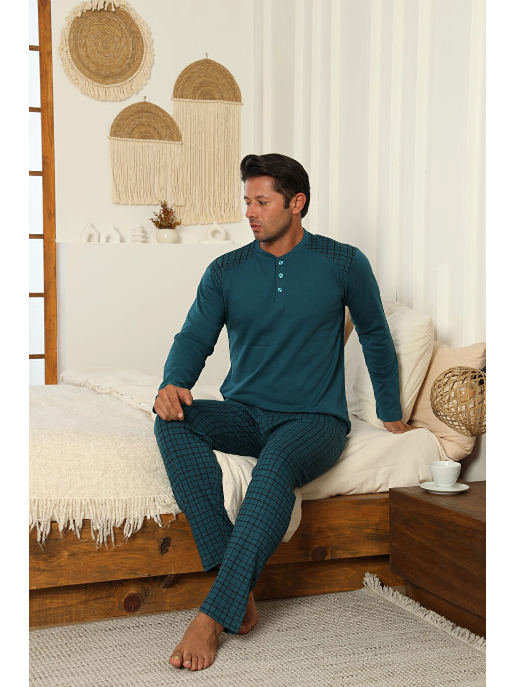 Petrol Desenli Erkek Pijama Takımı 16671-1
