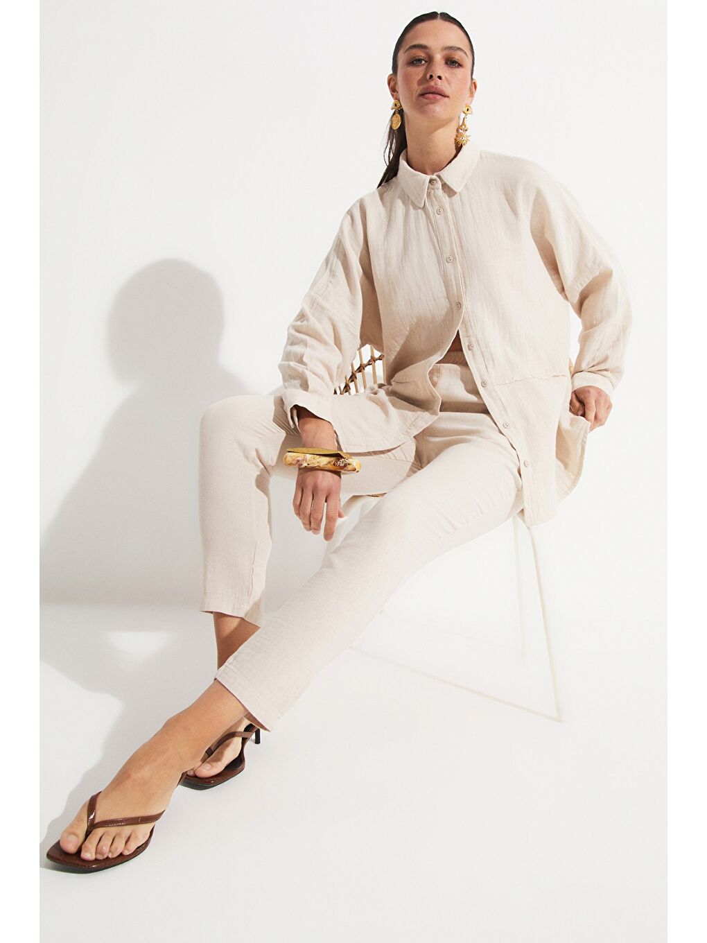 Bej Gömlek Pantolon Takım-0