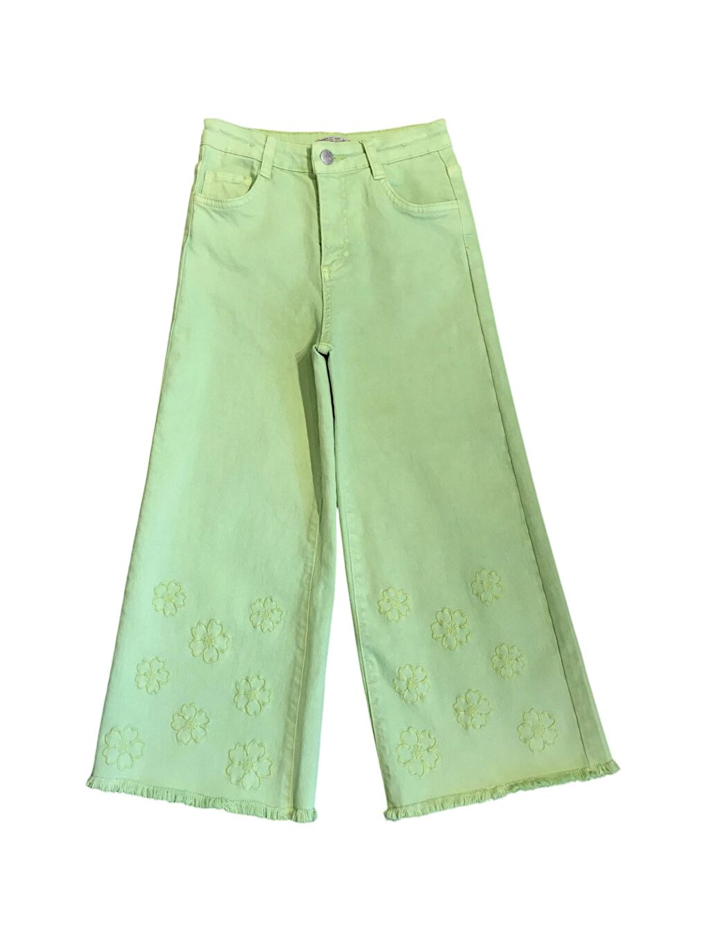 Yeşil Kız Çocuk Papatya Nakışlı Pantolon
