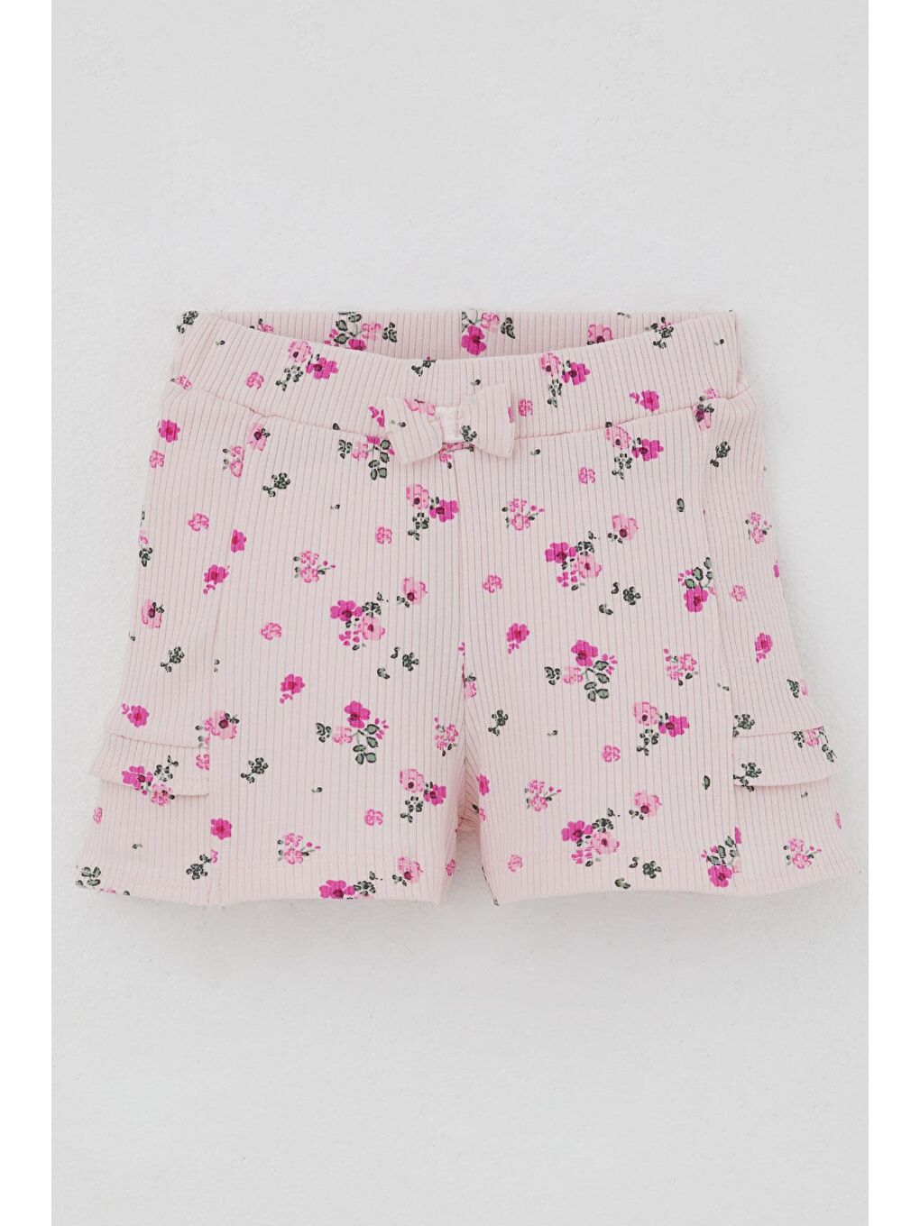 Kız Bebek Şortlu Takım Çiçek Baskılı Kelebek Nakışlı Düğme Aksesuarlı Pembe (6 Ay-2 Yaş)-2