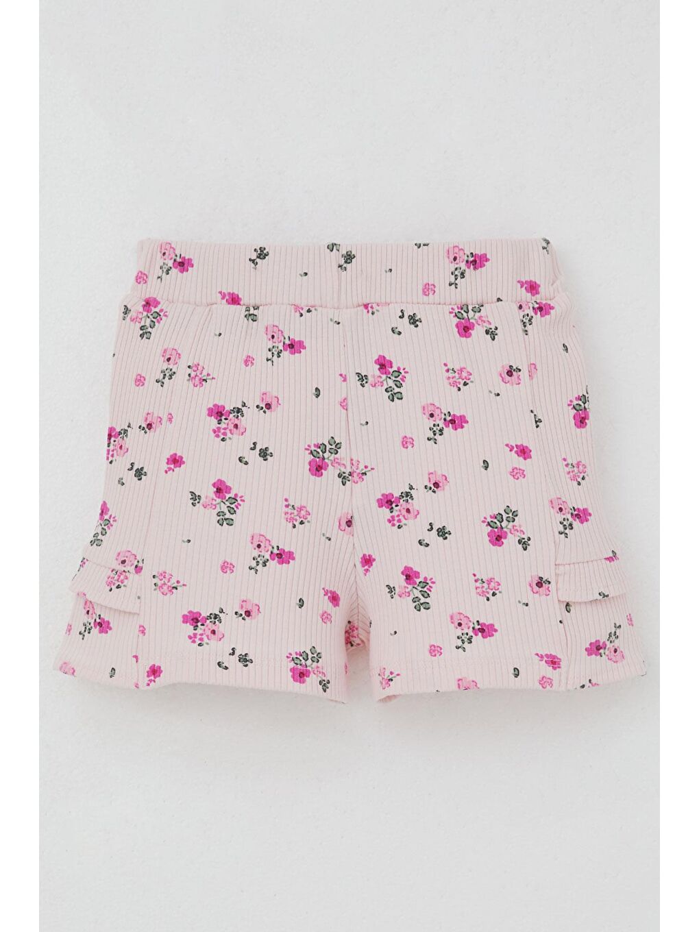 Kız Bebek Şortlu Takım Çiçek Baskılı Kelebek Nakışlı Düğme Aksesuarlı Pembe (6 Ay-2 Yaş)-4