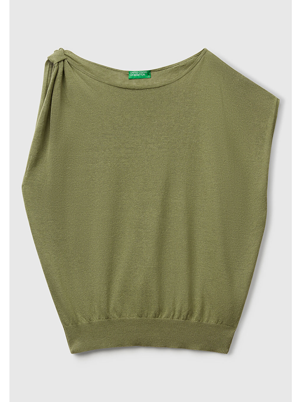 Gri Kadın Adaçayı yeşili Keten Karışımlı Asimetrik Kolsuz Kazak-1