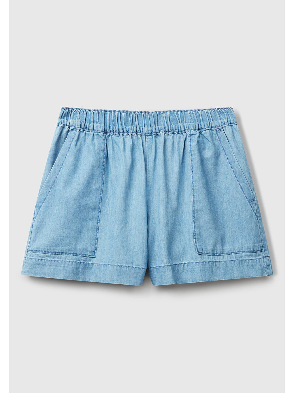 Kadın Açık Mavi %100 Pamuk Beli Lastikli Şamre Mini Şort-1