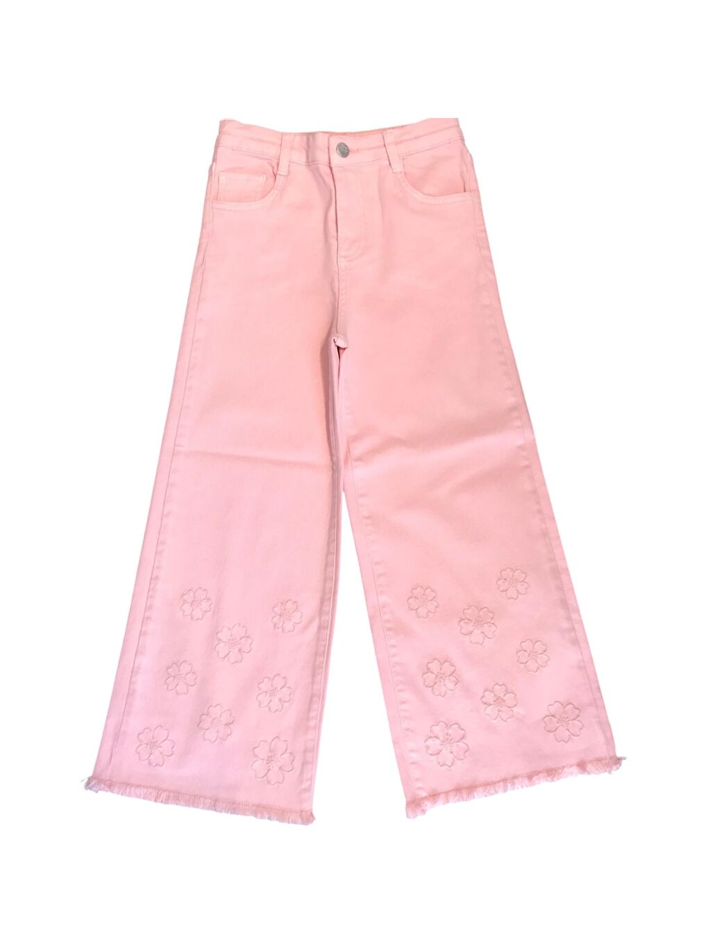 Pembe Kız Çocuk Papatya Nakışlı Pantolon