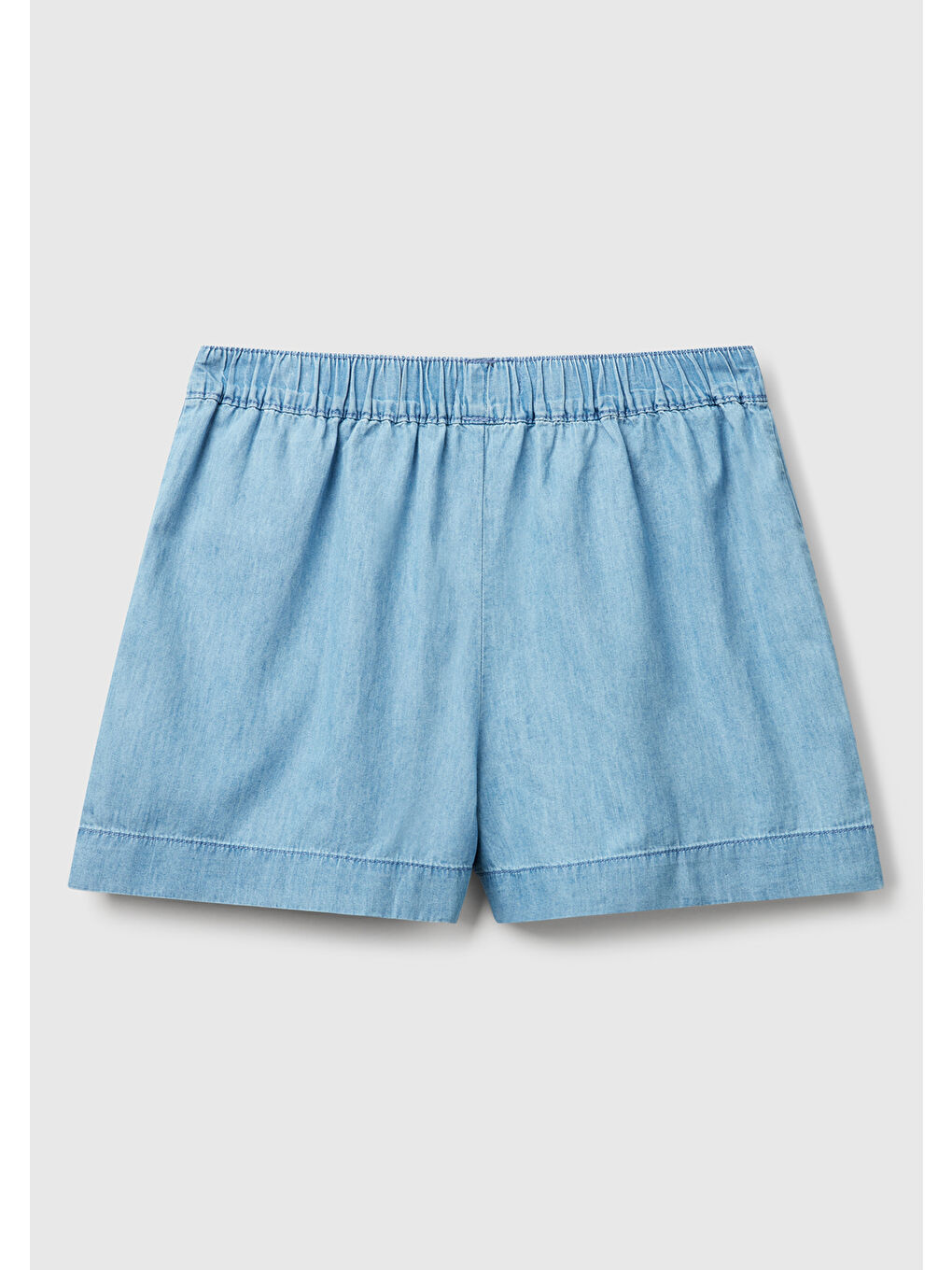 Kadın Açık Mavi %100 Pamuk Beli Lastikli Şamre Mini Şort-3