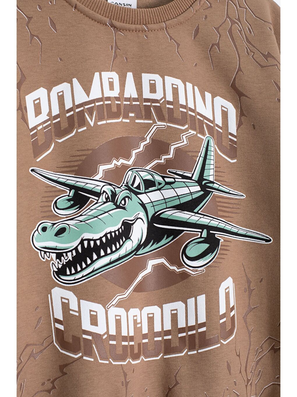 Kahverengi Erkek Çocuk Yazılı Karakter Baskılı Şardonlu Eşofman Takımı 23289-1