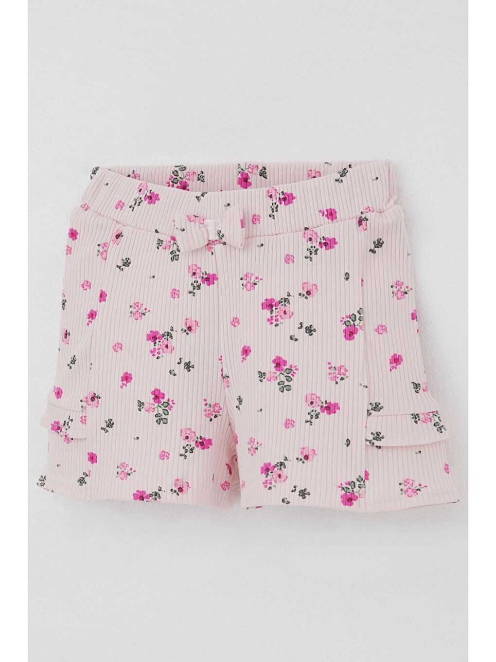Kız Bebek Şortlu Takım Çiçek Baskılı Kelebek Nakışlı Düğme Aksesuarlı Pembe (6 Ay-2 Yaş)-6