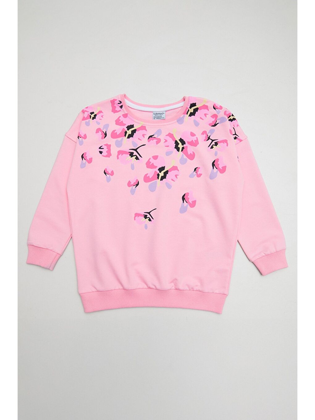 Pembe Çiçek Baskılı Beli Lastikli Kız Çocuk 2 Li Takım-1