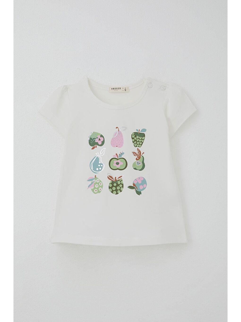 Kız Çocuk Kapri Taytlı Takım Sevimli Meyveler Baskılı Ekru (1.5-4 Yaş)-1