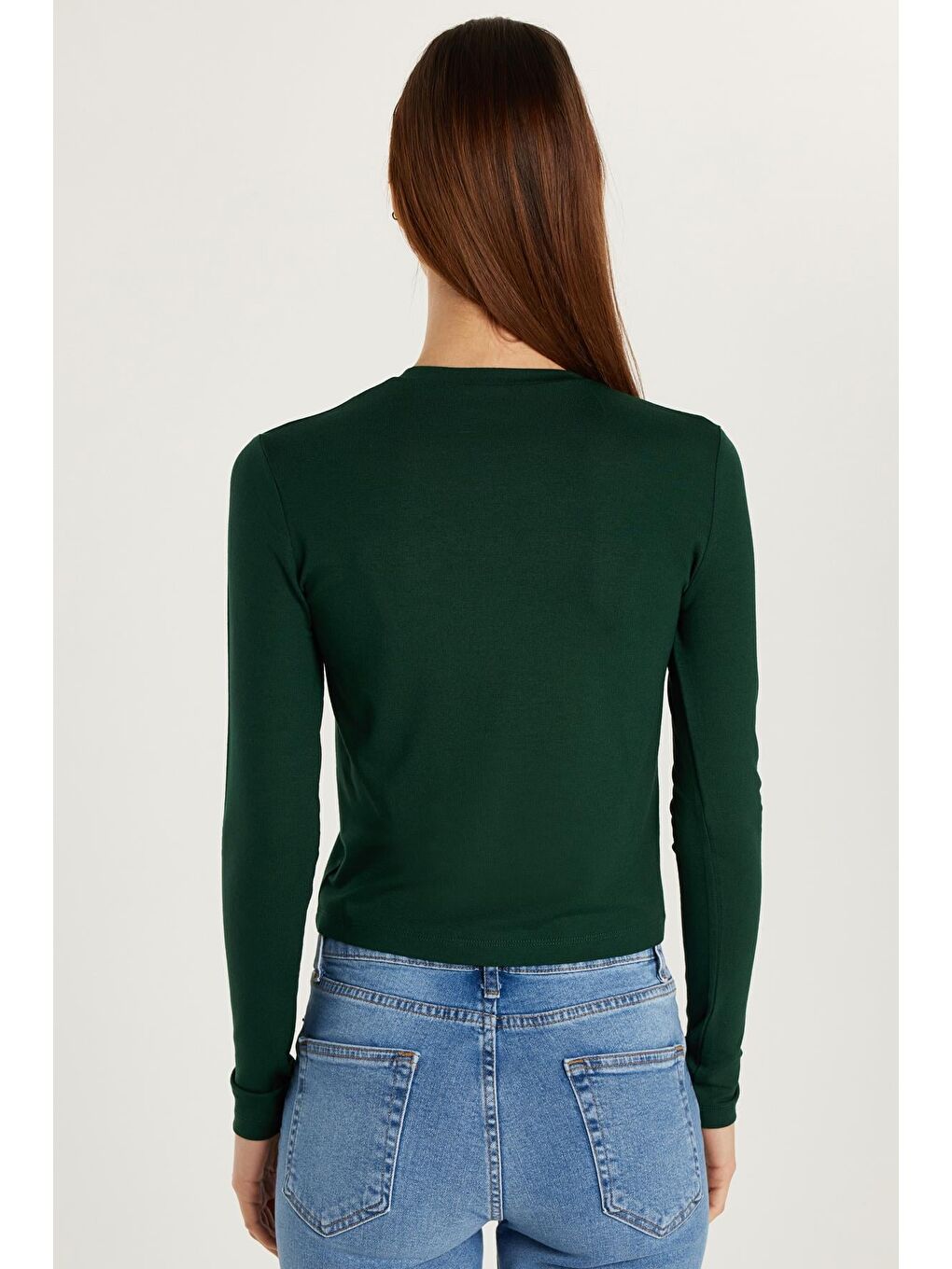 Kadın Standart Fit Normal Kesim Bisiklet Yaka Yeşil Hırka-4