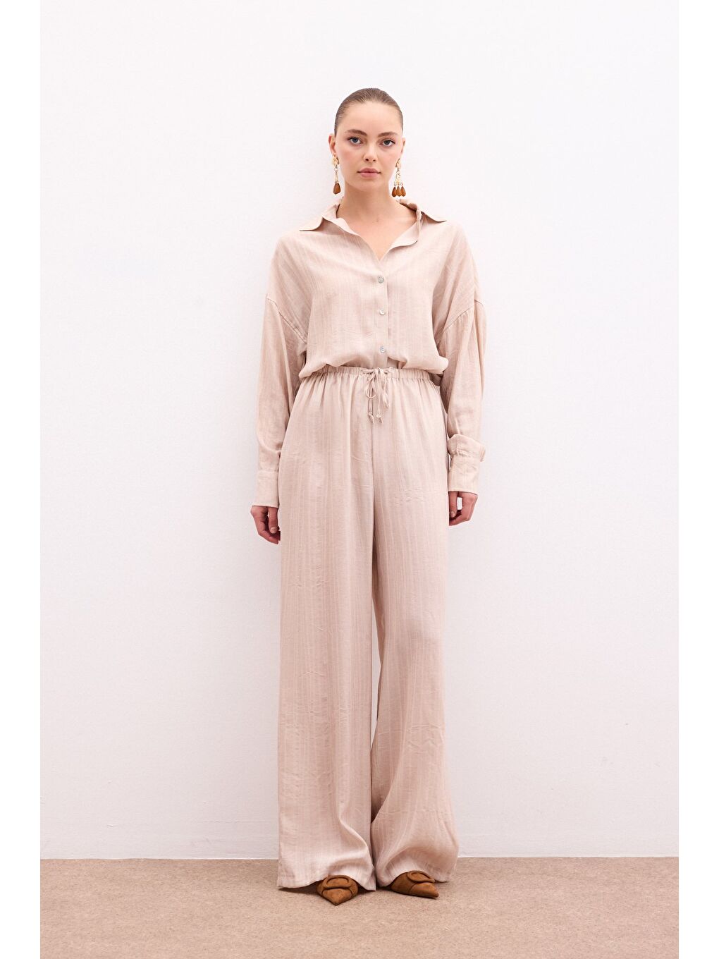 Bel Lastikli Pantolon - Bej