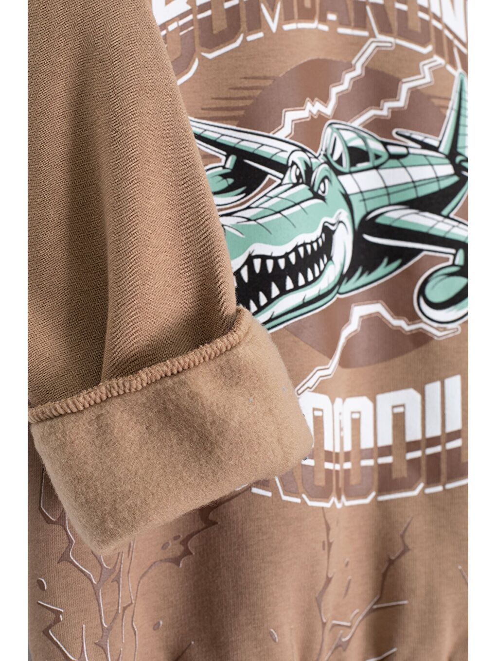 Kahverengi Erkek Çocuk Yazılı Karakter Baskılı Şardonlu Eşofman Takımı 23289-3