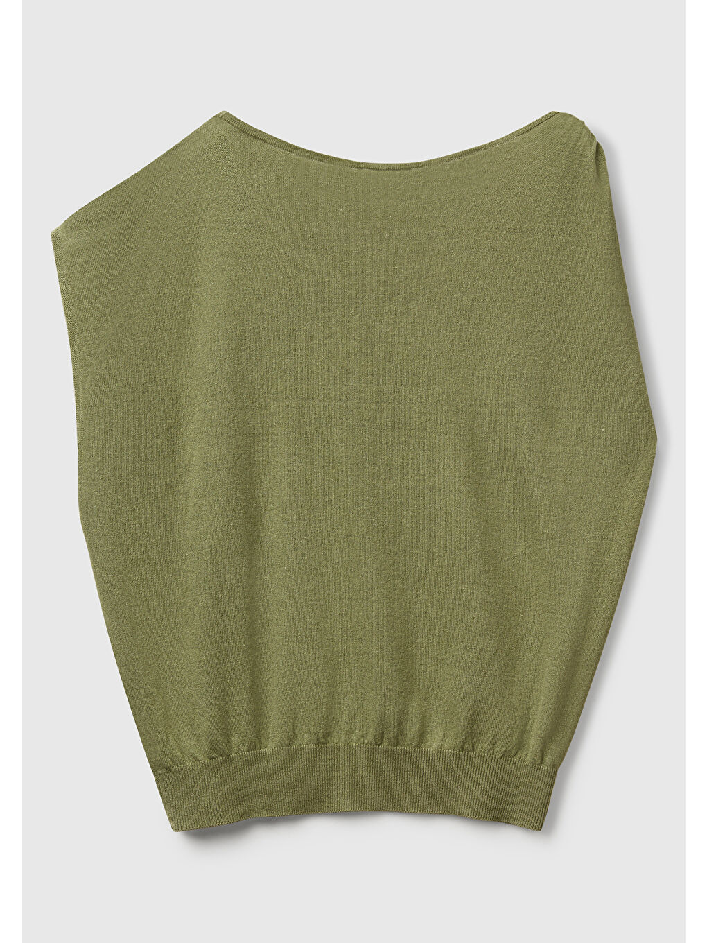 Gri Kadın Adaçayı yeşili Keten Karışımlı Asimetrik Kolsuz Kazak-3