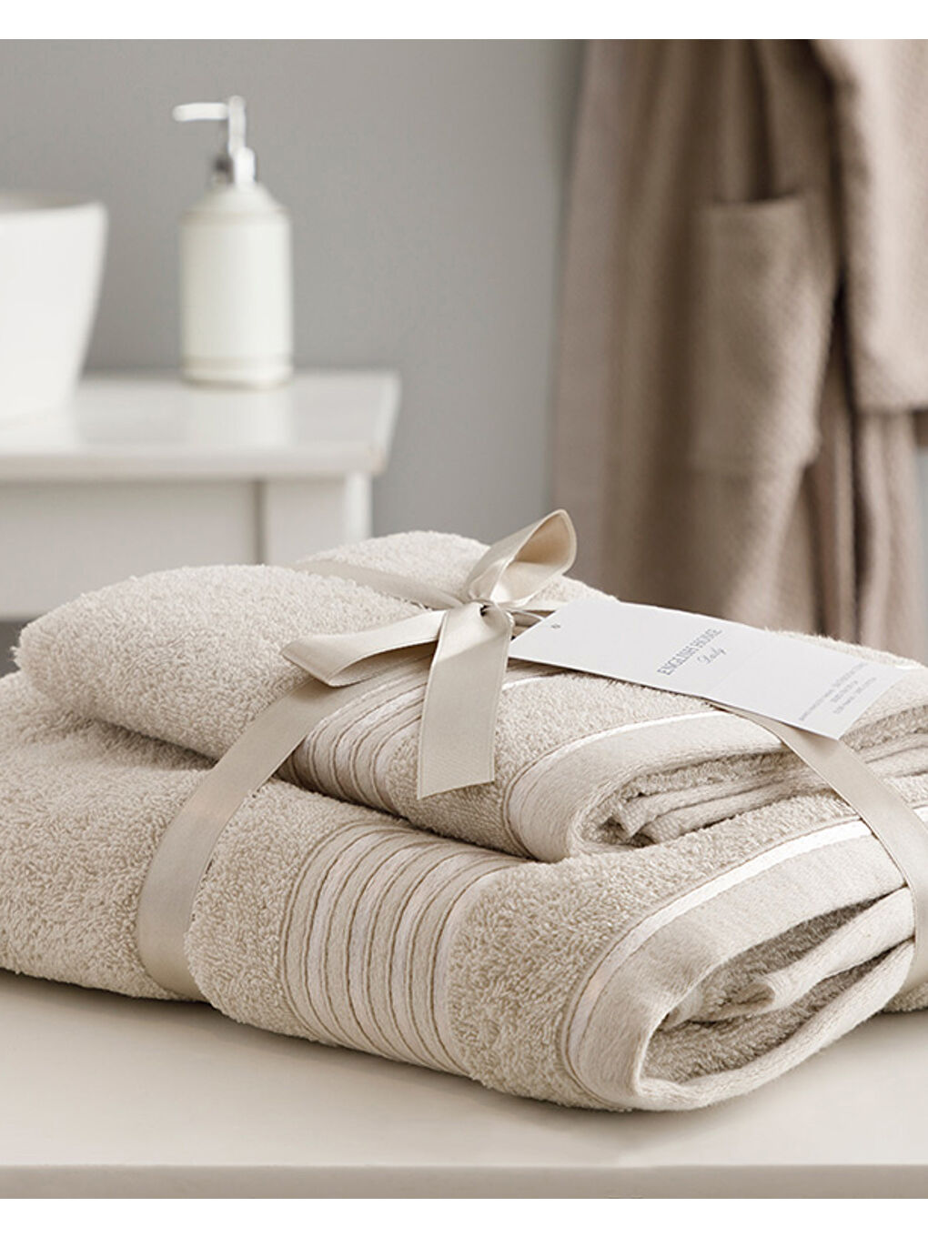 Romantic Stripe Pamuklu Floşlu Banyo Havlusu Takımı Gri-2