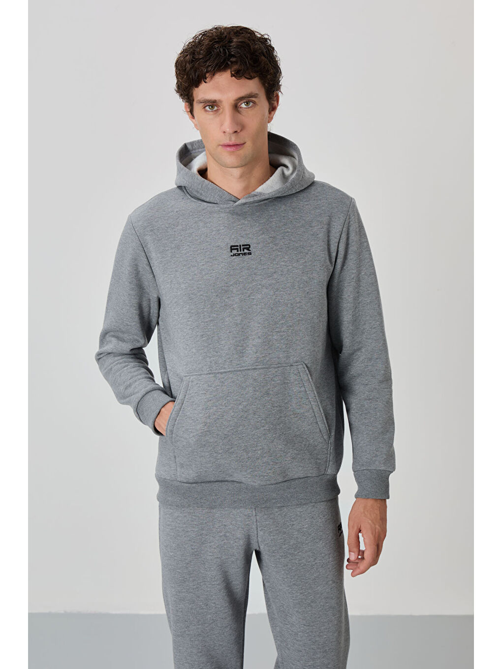 David Gri Melanj Kapüşonlu Rahat Kalıp Şardonlu Jogger Erkek Eşofman Takım - 85192-1