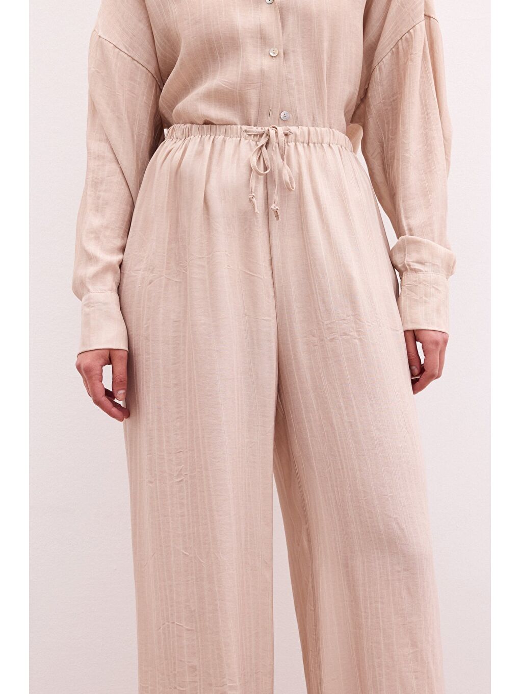 Bel Lastikli Pantolon - Bej-3