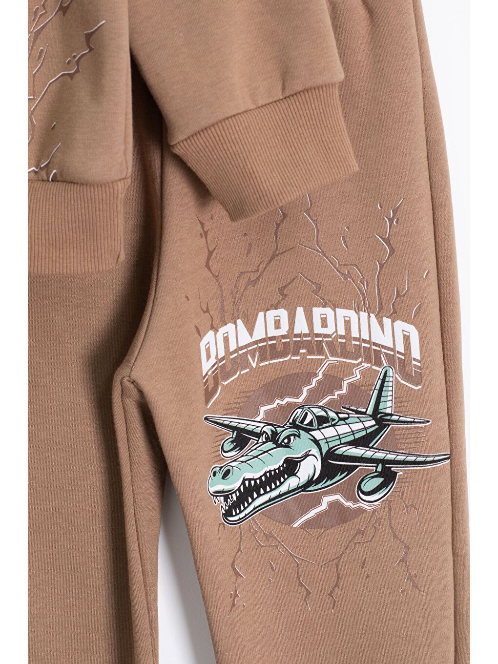 Kahverengi Erkek Çocuk Yazılı Karakter Baskılı Şardonlu Eşofman Takımı 23289-4